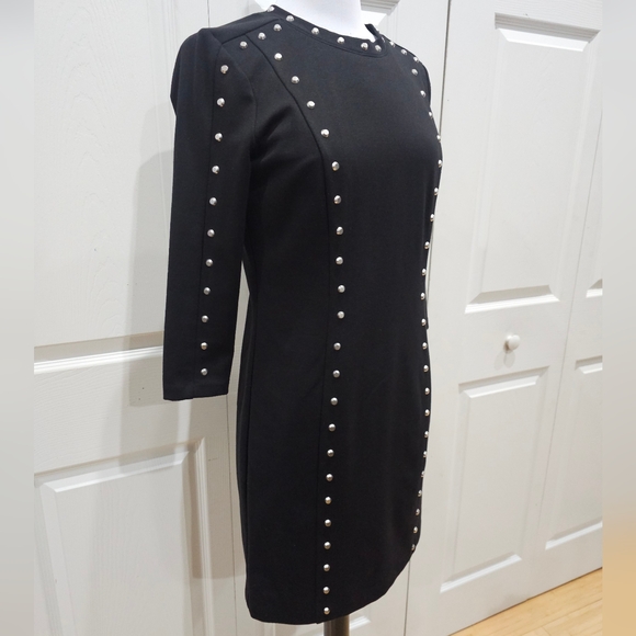 Michael Kors Black & Silver Studded Sheath 3/4 Sleeve Dress 4 Small - Picture 2 of 8